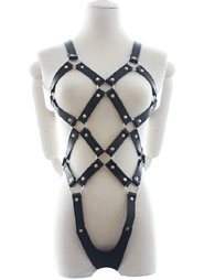 BDSM Δερμάτινο γυναικείο κορμάκι σε ρομβοειδές σχέδιο