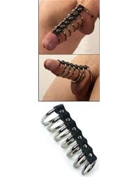 BDSM Δακτυλίδι πέους με 7 μεταλλικούς κρίκους και με δέρμα