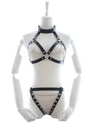 BDSM Δερμάτινο σουτιέν με στρινγκ και με αλυσίδες