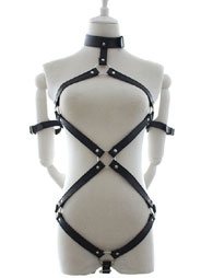 BDSM Δερμάτινο κορμάκι με περιλαίμιο/χειροπέδες