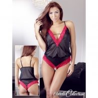 Μαύρο Κορμάκι Ανοιχτό και με Κόκκινη Δαντέλα