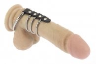 BDSM Δακτυλίδι πέους με 4 μεταλλικούς κρίκους και με δέρμα