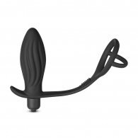 Black Silicone Vibrating Anal Plug with Ring