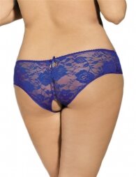 Blue Open Crotch Strappy Plus Size Lace Panty
