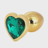 Hearty Buttplug, Small, Gold/Dark Green, Passion Labs
