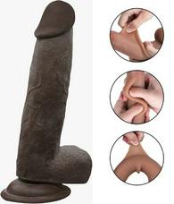 Dildo Carl Sliding&Bendable, TPE Strat Dublu, Maro, 20.5 cm, Pas