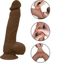 Dildo Fram Sliding&Bendable, Silicon Strat Dublu, Maro, 20.5 cm,