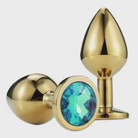 Anal Plug Metallic Buttplug, Small, Gold/Light Blue