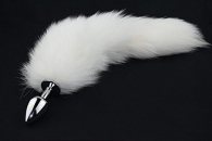 Fluffy White Tail Steel Anal plug Medium