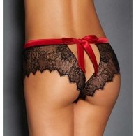 Plus Size Black Lace Knickers with Red Bow Back