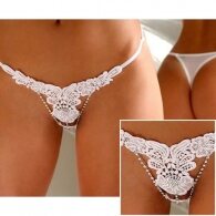 Plus Size Embroidered Floral G-String White