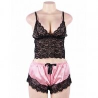 Satin Lace Cami and Short Candy Pink