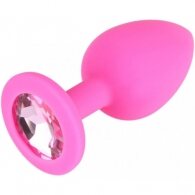 Μικρή ΡΟΖ Πρωκτική Σφήνα σιλικόνης με διαφανές κρυστάλλινο πετρά