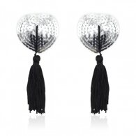 Naughty Toys Καλύμματα θηλών Burlesque Sequin ασημί με μαύρες φο