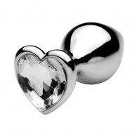MEDIUM Heart Base Metal butt plug CLEAR 8 cm