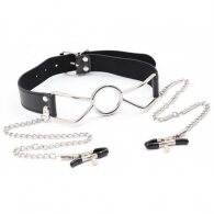 Small open mouth gag metal O-Ring Ø 3 cm with Nipple clamps