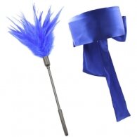 Mystery blue silky shiny Blindfold with a Feather tickler SET