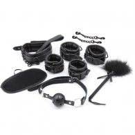 Φετιχιστικό μαύρο σετ με αυθεντικό δέρμα 6 αξεσουάρ Naughty Toys
