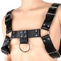 Black adjustable leather chest Harness with buckle strap O-rings