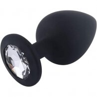 Μεγάλη ΜΑΥΡΗ Πρωκτική Σφήνα σιλικόνης με κρυστάλλινο πετράδι