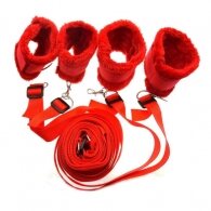 Long red velvet bed bondage restraints
