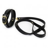 NAUGHTY TOYS fetish light black leather collar with leash