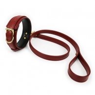 NAUGHTY TOYS fetish Wine RED leather collar with leash