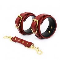 NAUGHTY TOYS luxury wine red and gold snap-hook leather handcuff