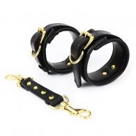 NAUGHTY TOYS Black with Gold snap-hook leather Ankle cuffs