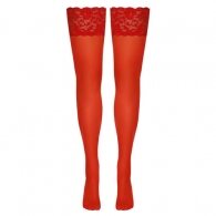 Αυτοστηριζόμενες κόκκινες κάλτσες με δαντέλα
