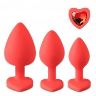 Red Color Silicone Butt Plug Set ( Heart Shape )