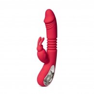 12-Speed Red Color Silicone Thrusting Rabbit Vibrator with Heati