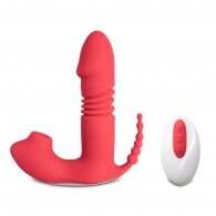 12-Speed Remote Control Red Silicone Thrusting Vibrator