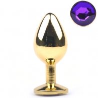 Medium Golden Metallic Anal Plug with Purple Diamond