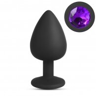 Black Large Size Silicone Anal Plug with Purple Diamond