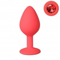 Red Medium Size Silicone Anal Plug with Red Diamond