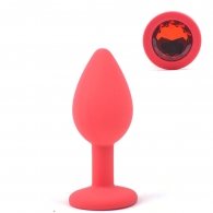 Red Small Size Silicone Anal Plug with Red Diamond