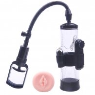 Black Color Penis Pump Vibrator and Vagina 24 cm