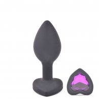 Small Size Black Color Silicone Anal Plug with Heart Shape Diamo
