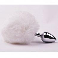 Small Size Metallic Anal Plug with Short White Color Tail