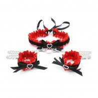 Red Color Collar and Wrist Restraint Kit with Metal Chain