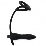 Black Color Silicone Vibrating Butt Plug with 2 Cock Rings