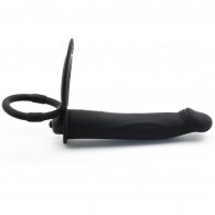 Black Color Silicone Vibrating Dildo with 2 Cock Rings