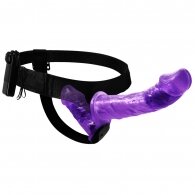 Purple Color Strap On with Double Vibrating Dildos Dual Motors