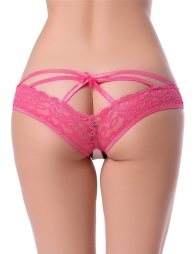 Plus Size Caged Back Open Crotch Pink Lace Panty