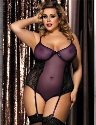 Plus Size Poetical Purple Teddy With Garter