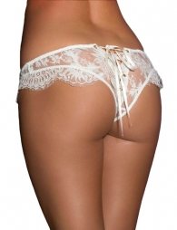 Plus Size White Ribbon Eyelashes Lace Panty