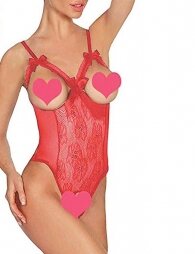 Plus Size Red Open Cup Crotchless One-piece Teddy
