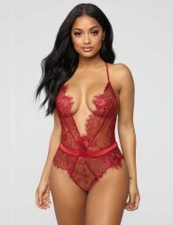 Plus Size Red Lace Eyelash Hollow Out High Quality Teddy