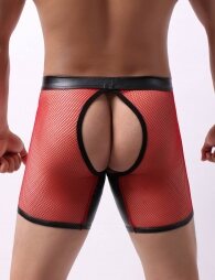 Men's Red Pants With 5 Points Mesh Low-waist perspective Exposed